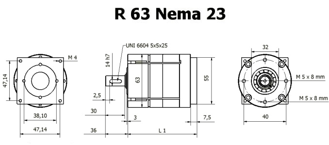 Gear box R 63 Nema 23 drawing BERNIO